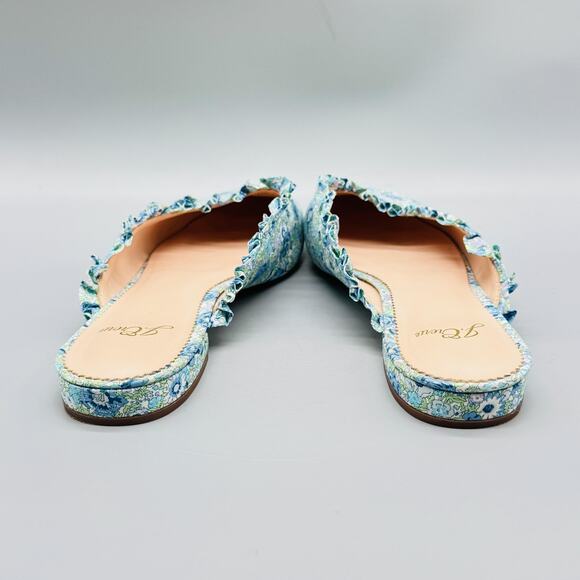 J Crew Shoes Women 8 Blue Green Floral Ruffle Trim Mule Flat Pointed Toe Slip On - Picture 7 of 12